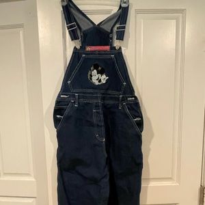90’s Vintage Mickey Embroidered Denim Bib Overalls